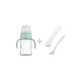 Mamajoo Antikolik Akıtmaz Alıştırma Bardağı 270 ml & İkili Ergonmik Beslenme Kaşığı - Powder Green