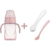Mamajoo Antikolik Akıtmaz Alıştırma Bardağı 270 ml & İkili Ergonmik Beslenme Kaşığı - Powder Pink - Pembe
