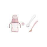 Mamajoo Antikolik Akıtmaz Alıştırma Bardağı 270 ml & İkili Ergonmik Beslenme Kaşığı - Powder Pink
