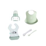 Mamajoo Babybjörn & Mamajoo Powder Green Alıştırma Bardağı + Mama Önlüğü + Mama Kaşığı 4'lü Bebek Beslenme Seti - Yeşil