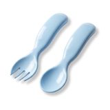Mamajoo Eğitici Ergonomik Bebek Mama Kaşık Çatal Seti, Mavi, 6 Ay+, İkili Set