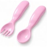 Mamajoo Eğitici Ergonomik Bebek Mama Kaşık Çatal Seti, Pembe, 6 Ay+, Ikili Set