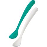 Mamajoo Ergonomik Beslenme Kaşık Seti Yeşil & Beyaz, 6 Ay+ İkili - Saklama Kabı Hediyeli - Yeşil / Beyaz