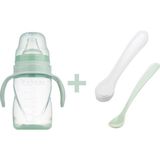 Mamajoo Kulplu Eğitici Bardak 270 ml & Ikili Beslenme Kaşığı / Powder Green - Renkli