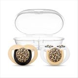 Mamajoo Ortodontik Emzik Seti 0 Ay+ Beige Leopard | İkili, Silikon, Damaklı | Sterilizasyon & Saklama Kabı Hediyeli - 0+ Ay - Bej
