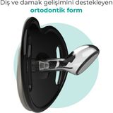 Mamajoo Ortodontik Emzik Seti 0 Ay+ Black & Pearl | İkili, Silikon, Damaklı | Sterilizasyon & Saklama Kabı Hediyeli - 0+ Ay - Siyah - Bej