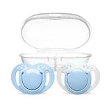 Mamajoo Ortodontik Emzik Seti 12 Ay+ Powder Blue | İkili, Silikon, Damaklı | Sterilizasyon & Saklama Kabı Hediyeli