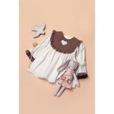 Mama&Miel Mama And Miel Kalp Nakışlı Kol Uçları Fırfırlı Sırt Fiyonklu Kız Çocuk Keten Elbise - 4 - 5 Yaş - Kahverengi - Ekru