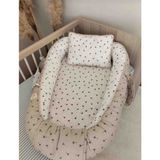 Mamaraduga % 100 Pamuklu Poplin Kumaş Minik Sıralı Şerit Ponpon Süslemeli Babynest + Yastık Hindiba Taş Rengi - 110 x 85 cm - Bej - Kahverengi