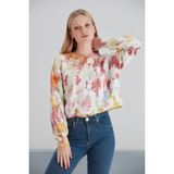 Mamayaga Kadın Batik Desen Crop Boy Sarı Pembe Bej Triko Kazak - Karışık - L