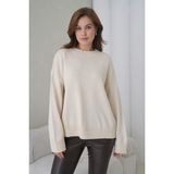 Mamayaga Kadın Dik Yaka Basic Uzun Kol Büyük Beden Curve Uyumlu Spor Şık Triko Kazak - Ekru - L - XL