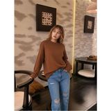 Mamayaga Kadın Dik Yaka Basic Uzun Kol Büyük Beden Curve Uyumlu Spor Şık Triko Kazak - Kahverengi - L - XL