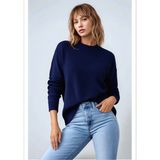 Mamayaga Kadın Dik Yaka Basic Uzun Kol Büyük Beden Curve Uyumlu Spor Şık Triko Kazak - Lacivert - L - XL
