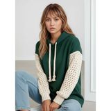 Mamayaga Kadın Kolları Örgü Triko Şık Tasarım Oversize Tunik Boy Zümrüt Yeşili Sweatshirt Kazak - Standart