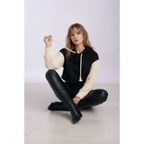 Mamayaga Kadın Kolları Triko File Örgü Şık Tasarım Crop Boy Kapüşonlu Sweatshirt Design Kazak - Siyah - Standart