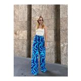 MAMAYAGA Kadın Yüksek Bel Kuşaklı Desenli %100 Viscose Pamuk Geniş Paça Şık Casual Büyük Beden Curve Pantolon