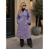 Mamayaga Kadın Zebra Desenli Geniş Kalıp Casual Cepli Yakalı Uzun Boy Curve Kaban - 44 - 46 - Mor