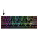 Mambasnake Blue Switch Mekanik Oyuncu Klavyesi 62 Tuş Rgb LED Işıklı USB Type-C Kablolu Beyaz Gaming Klavye - Siyah - Mavi