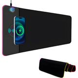 MambaSnake Rgb Gaming LED Mouse Pad Kablosuz Şarjlı 80X30 cm Büyük Boy Oyuncu Mousepad Masa Boyu Kaymaz Su Geçirmez Rgb Işıklı - Siyah