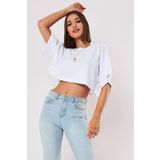 Mambo Kadın Siyah-beyaz Oversize Penye Crop T-shirt Tişört