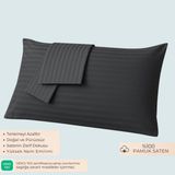 Mamcrazy %100 Pamuk Saten Yastık Kılıfı 2'li – Antrasit, Çizgili (50X70 Cm) - 50 x 70