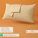 Mamcrazy %100 Pamuk Saten Yastık Kılıfı 2'li – Bej, Çizgili (50X70 Cm) - 50 x 70