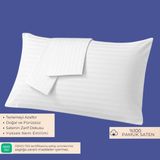 Mamcrazy %100 Pamuk Saten Yastık Kılıfı 2'li – Beyaz, Çizgili (50X70 Cm) - 50 x 70