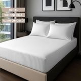 Mamcrazy Satin Stripe%100 Pamuk Saten Tek Kişilik Çizgili Lastikli Çarşaf Seti Yastıklı 120x200+30 (Beyaz)
