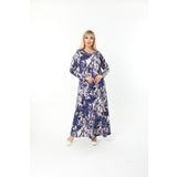 Mami Büyük Beden Mavi Batik Uzun Kol (tesettürede Uygun) Uzun Viskon Penye Elbise