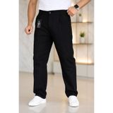 Mamlay Çift Pileli Siyah Beli Yarım Lastikli Keten Baggy Pantolon