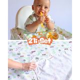Mammam Always By Your Side Bebek Dinozorlar Set (Kısa Kollu Mama Sandalyesi Önlüğü ve Yer/masa Örtüsü) Su Geçirmez, Leke Tutmaz - Yeşil - Beyaz - 6 - 36 Ay
