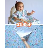 Mammam Always By Your Side Denizaltı Kaşifleri Set (Kısa Kollu Mama Sandalyesi Önlüğü ve Çok Amaçlı Yer/masa Örtüsü) Su Geçirmez - Bebek Mavisi - 6 - 36 Ay