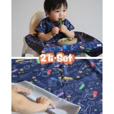 Mammam Always By Your Side Minik Astronotlar Set (Kısa Kollu Mama Sandalyesi Önlüğü ve Yer/masa Örtüsü) Su Geçirmez,leke Tutmaz - Lacivert - 6 - 36 Ay