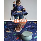 Mammam Always By Your Side Minik Astronotlar Set (Uzun Kollu Mama Sandalyesi Önlüğü ve Yer/masa Örtüsü) Su Geçirmez,leke Tutmaz - Lacivert - 6 - 36 Ay