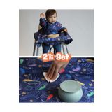 mammam always by your side Minik Astronotlar Set (UZUN KOLLU MAMA SANDALYESİ ÖNLÜĞÜ VE YER/MASA ÖRTÜSÜ)su Geçirmez, Leke Tutmaz