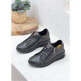 Mammamia D26YA-7755 Hakiki Deri Ortopedik Günlük Casual Sneaker Spor Ayakkabı Kadın - Siyah