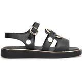 Mammamia D26YS-5290 Kadın Hakiki Deri Tokalı Düz Taban Comfort Sandalet Siyah