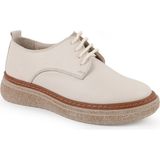 Mammamia Kadın Günlük Ayakkabı Hakiki Deri Bağcıklı Kalın Platform Taban Oxford Sneaker 26Y-7560 - Krem
