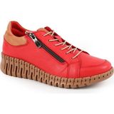 Mammamia Kadın Günlük Ayakkabı Hakiki Deri Kalın Dişli Taban Yandan Fermuarlı Bağcıklı Sneaker 26Y-7755 - Kırmızı - Taba