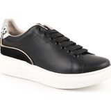 Mammamia Kadın Günlük Ayakkabı Hakiki Deri Kalın Platform Taban Yılan Desen Detaylı Bağcıklı Sneaker 26Y-7765 - Siyah