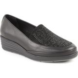 Mammamia Kadın Günlük Ayakkabı Slip-On Taşlı Kalın Taban Hakiki Deri Anne Ayakkabısı 26Y-7670 - Siyah