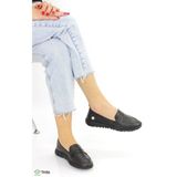Mammamia Kadın Ortopedik Hakiki Deri Bağcıksız Yumuşak Yazlık Loafer Ayakkabı M26YA90 - Siyah