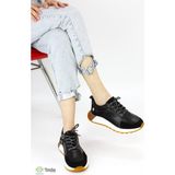 Mammamia Kadın Spor Tarz Ortopedik Hakiki Deri Sneaker Ayakkabı M25/YA-ADY - Siyah