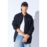 MAN EDITION Siyah Paraşüt Kumaş Baskılı Çıtçıtlı Yağmur Geçirmez Oversize Mont | EE1000345791