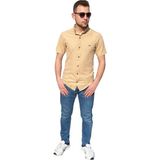 Man Klas Erkek Gömlek Düğme Detaylı Premium Likralı Kısakollu Slim Fit Erkek Spor Gömlek - 2XL - Açık Kahverengi