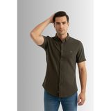 Man Klas Erkek Gömlek Düğme Detaylı Premium Likralı Kısakollu Slim Fit Erkek Spor Gömlek - 2XL - Haki Yeşil
