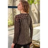 Man9739 Kadın Puantiyeli Tüllü Uzun Kollu Sweatshirt Ve Deri Görünümlü Tayt Takım (9739)