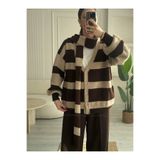 manana fashion Kahverengi Atkılı Şeritli Peluş Triko Hırka - 1360