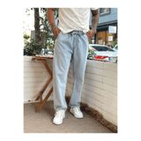 manch collection Beli İpli Baggy Kot Pantolon Mavi