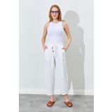 Manche Beli Lastikli Havuç Kesim Keten Pantolon - Ekru | Mks661931-01